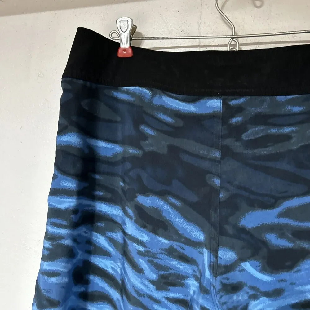 Matix Mens Board Shorts Sz. 32 Blue Black Water Waves Tie Front